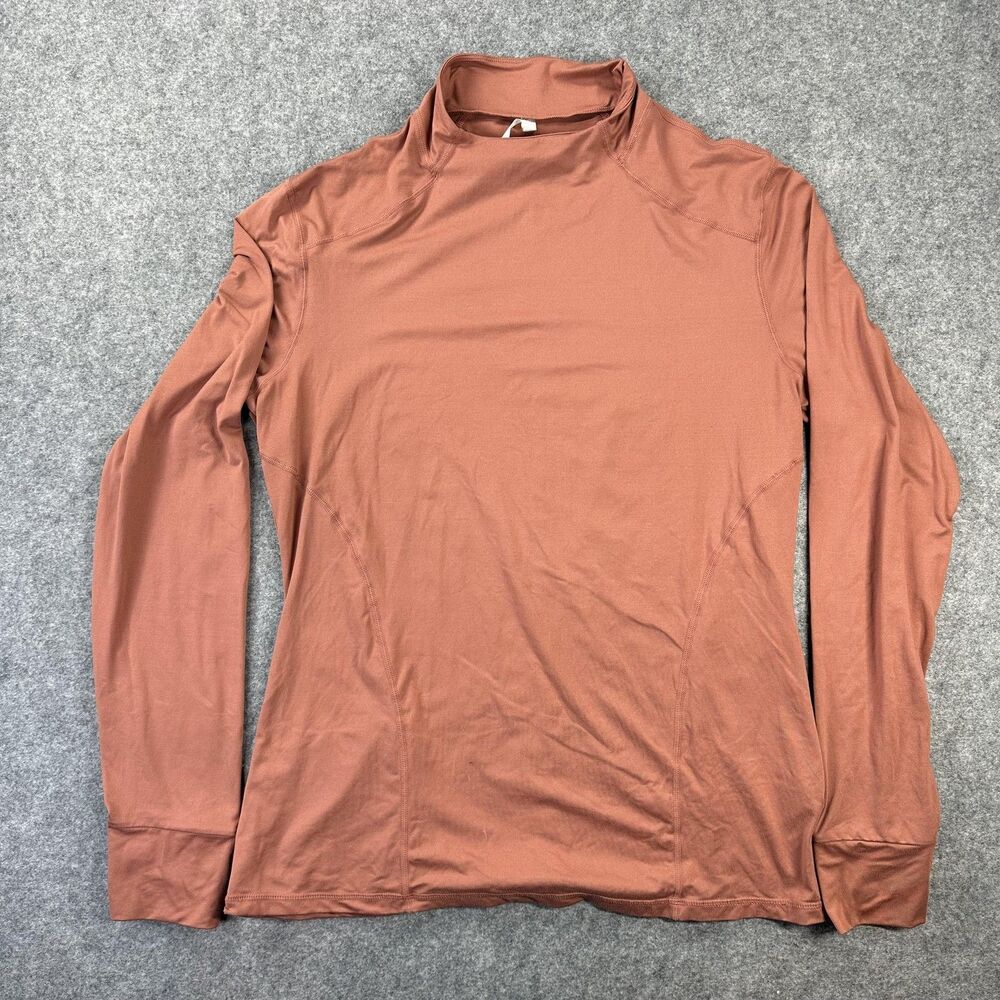 Fabletics Shirt Womens Large Brown Mock Neck Long Sleeve Stretch Athletic Top